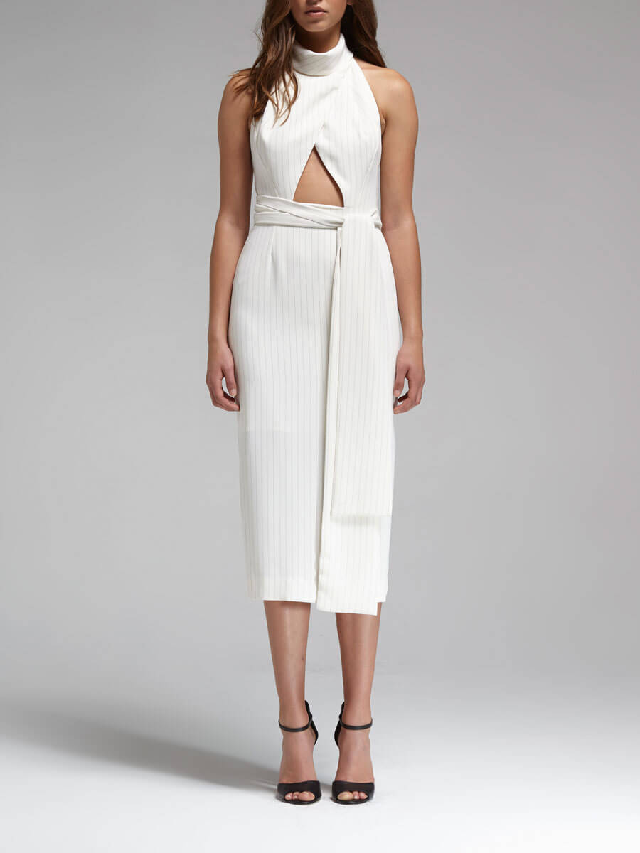 C & M Camilla And Marc Pinstripe Belted Waist Dress