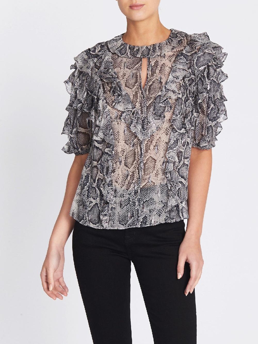 C & M Camilla And Marc Snake Print Clip Ruffle Top