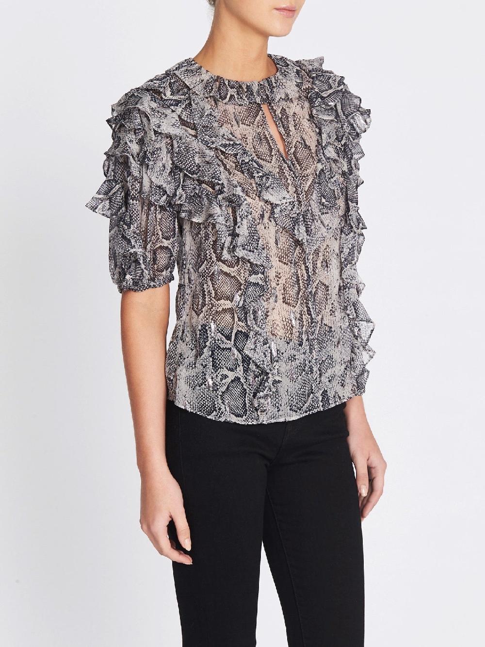 C & M Camilla And Marc Snake Print Clip Ruffle Top