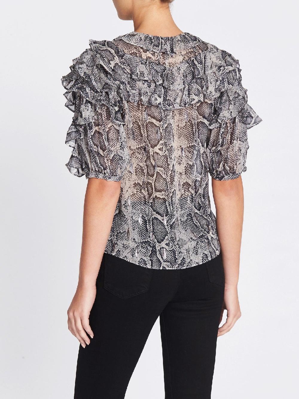 C & M Camilla And Marc Snake Print Clip Ruffle Top
