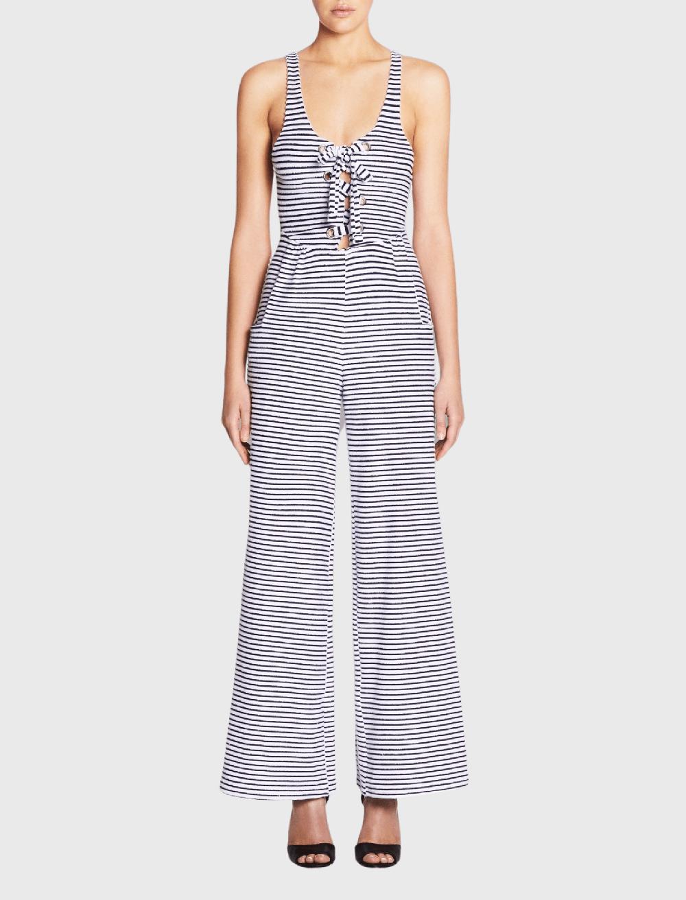 C & M Camilla And Marc Stripe Lace Up Front Jumpsuit