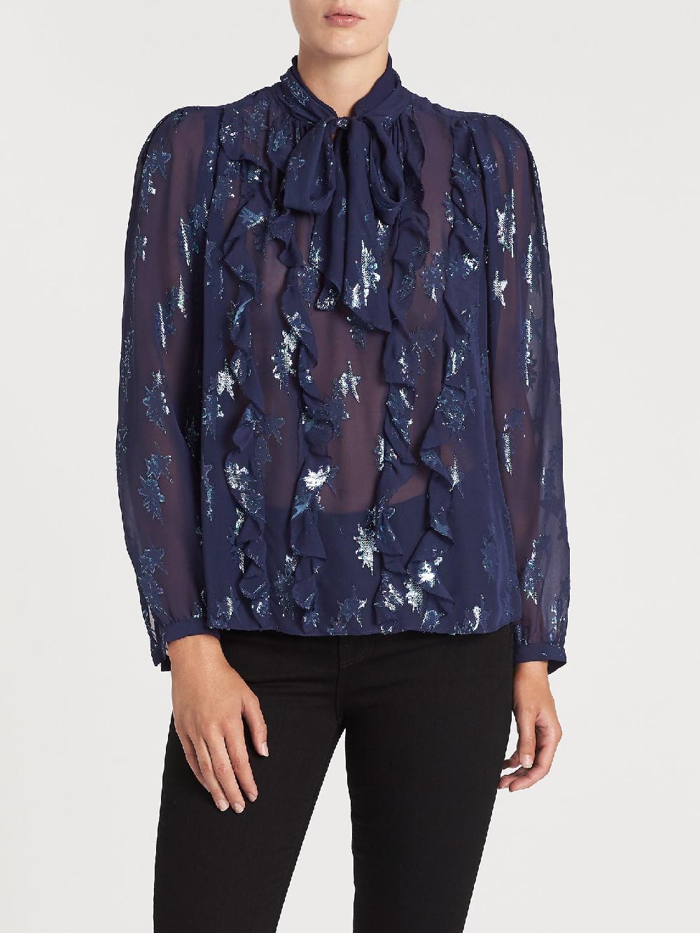 C & M Camilla And Marc Metallic Star Clip Tie Neck Top