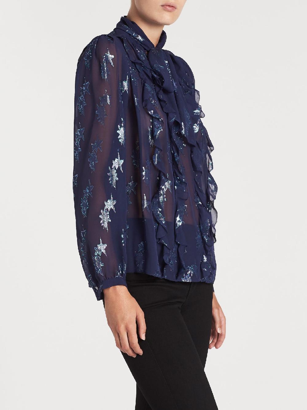 C & M Camilla And Marc Metallic Star Clip Tie Neck Top