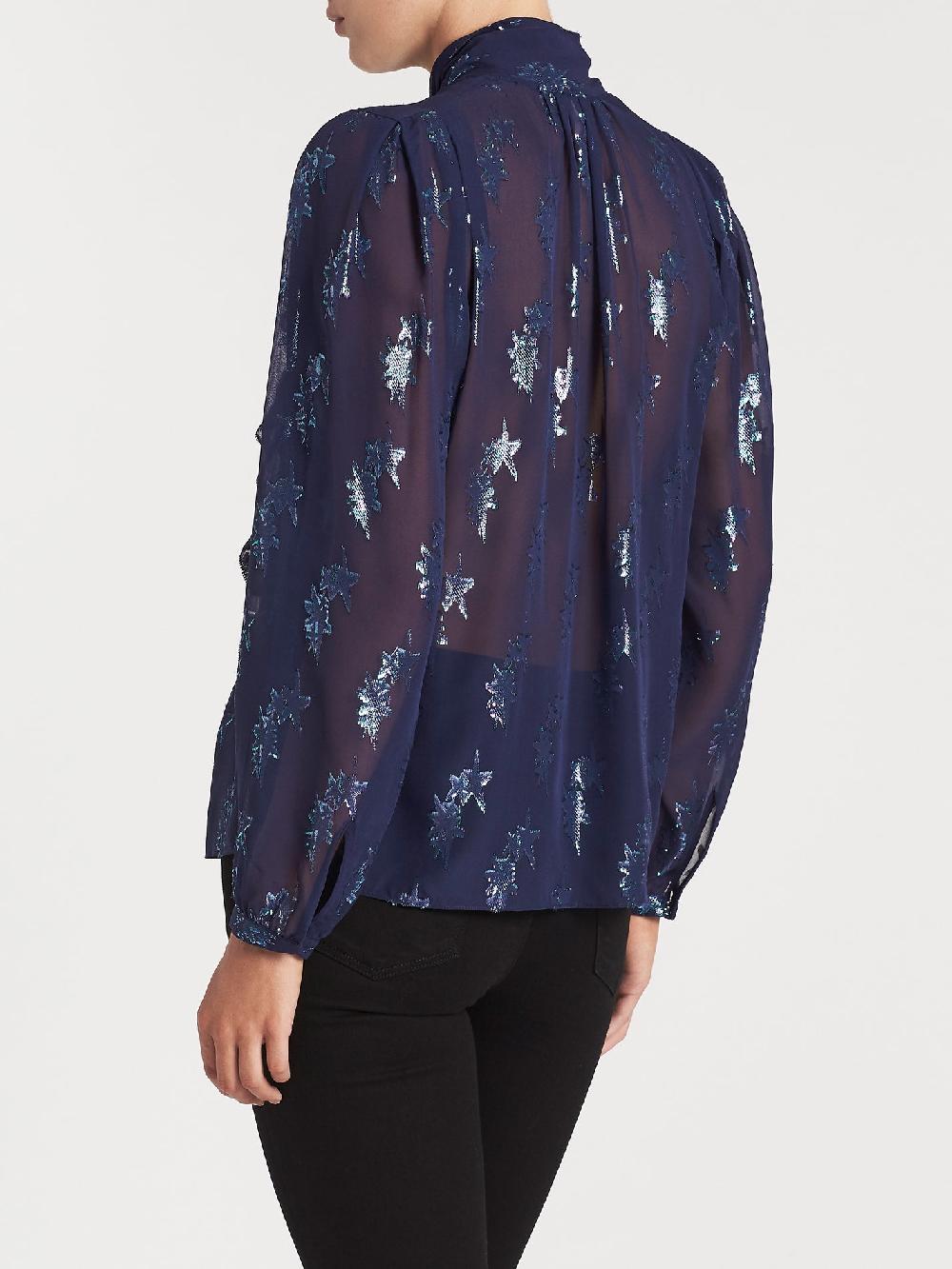 C & M Camilla And Marc Metallic Star Clip Tie Neck Top