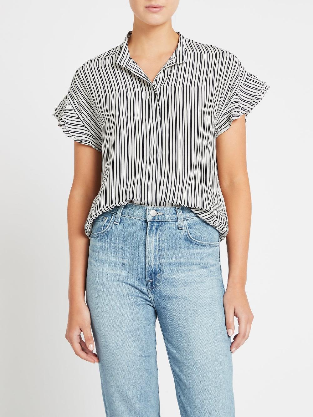 C & M Camilla And Marc Silk Flounce Short Sleeve Blouse