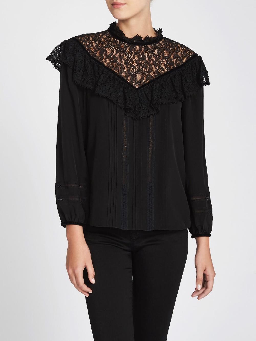 C & M Camilla And Marc Silk & Lace Top With Velvet Trim