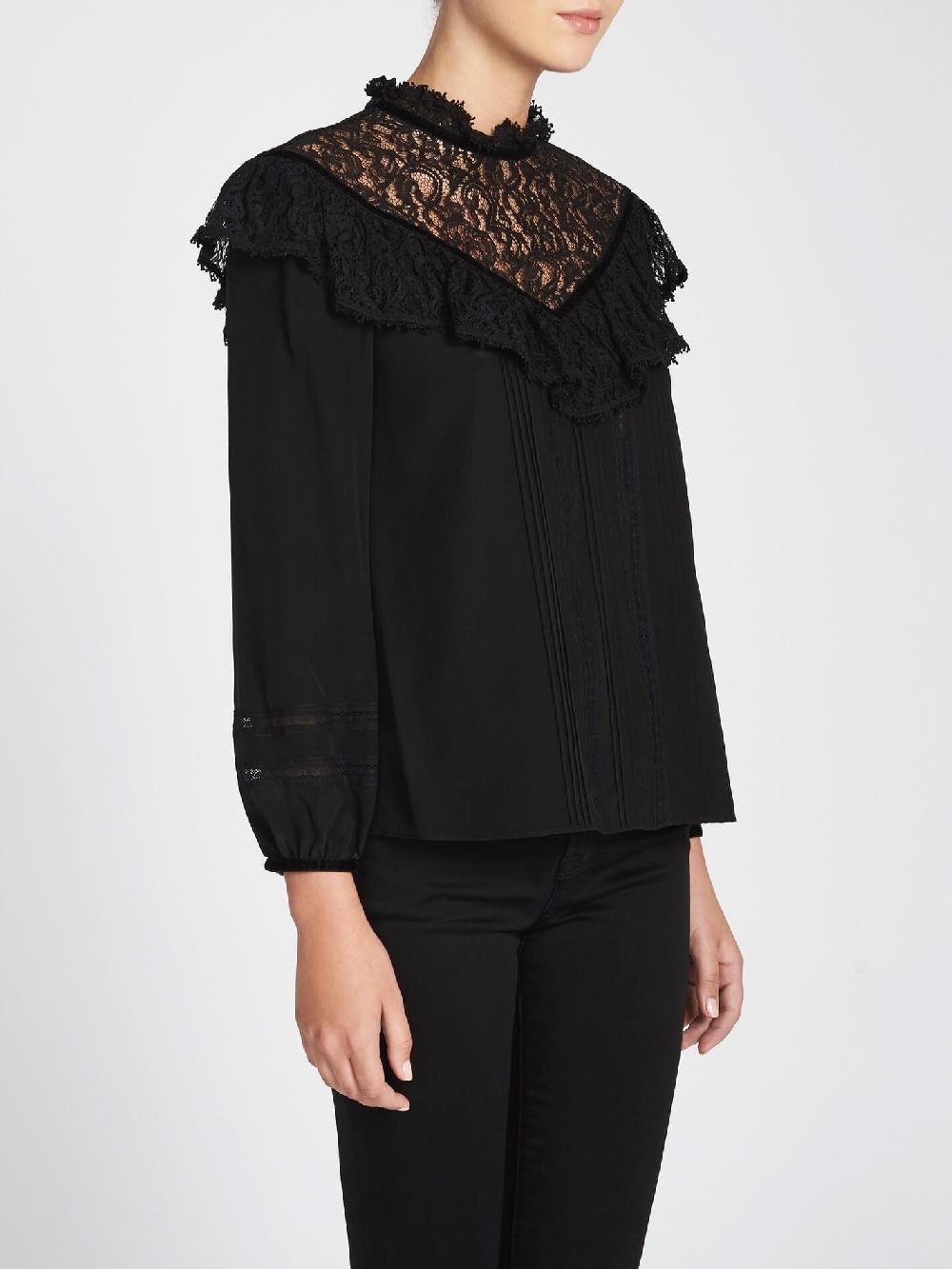 C & M Camilla And Marc Silk & Lace Top With Velvet Trim
