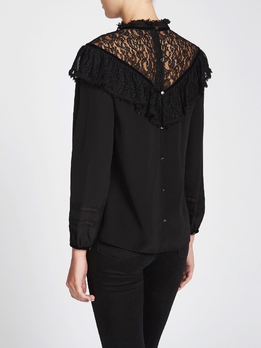 C & M Camilla And Marc Silk & Lace Top With Velvet Trim