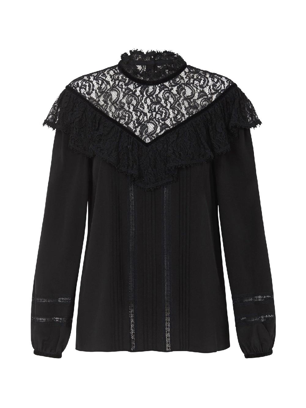 c & m camilla and marc Silk & Lace Top With Velvet Trim