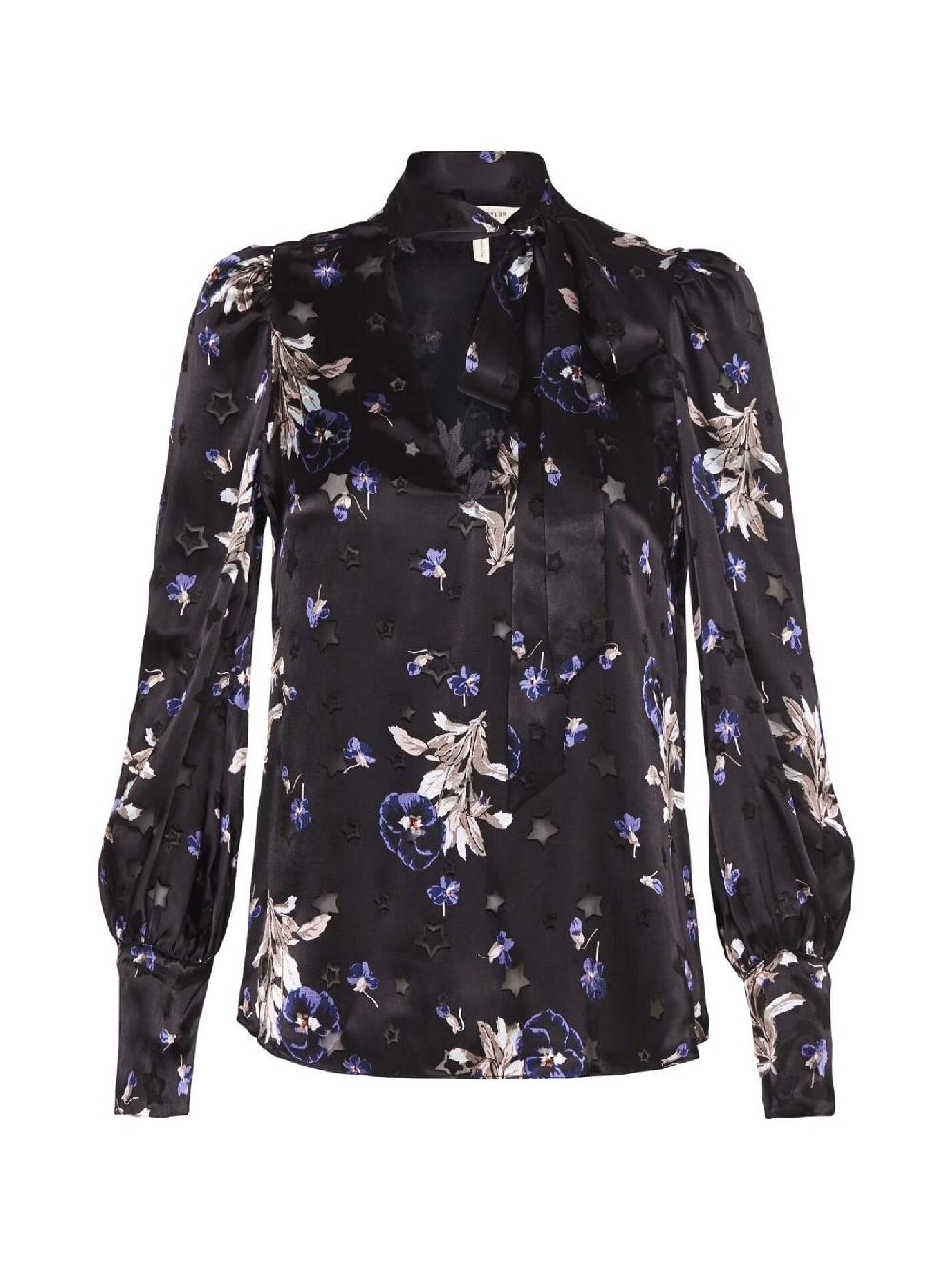 c & m camilla and marc Violet Floral Satin Burnout Scarf Neck Top