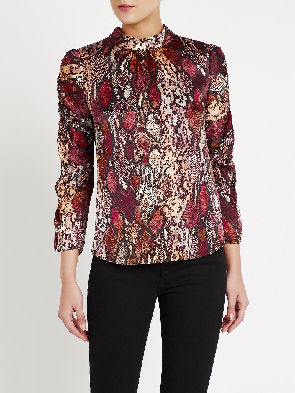 C & M Camilla And Marc Watercolor Snake Hammered Silk Top