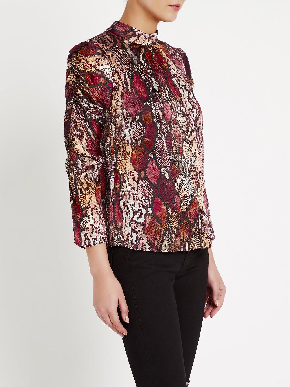 C & M Camilla And Marc Watercolor Snake Hammered Silk Top