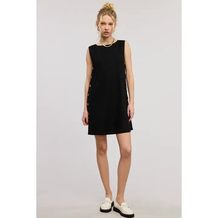 C Collection Wooden Side Button Linen Dress