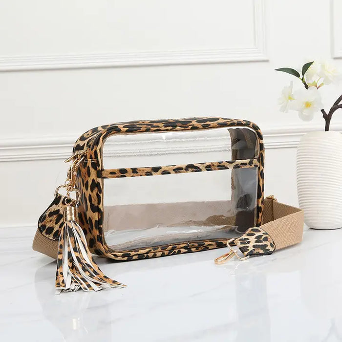 c collection Solid Color Outlined Clear Crossbody Bag Cheetah