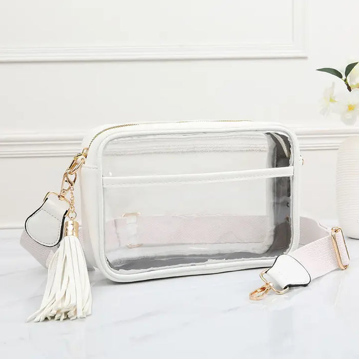 c collection Solid Color Outlined Clear Crossbody Bag White