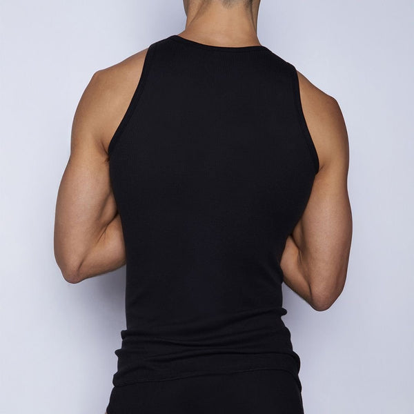 C In² Layers Classic Ribbed Fitted Tank Black