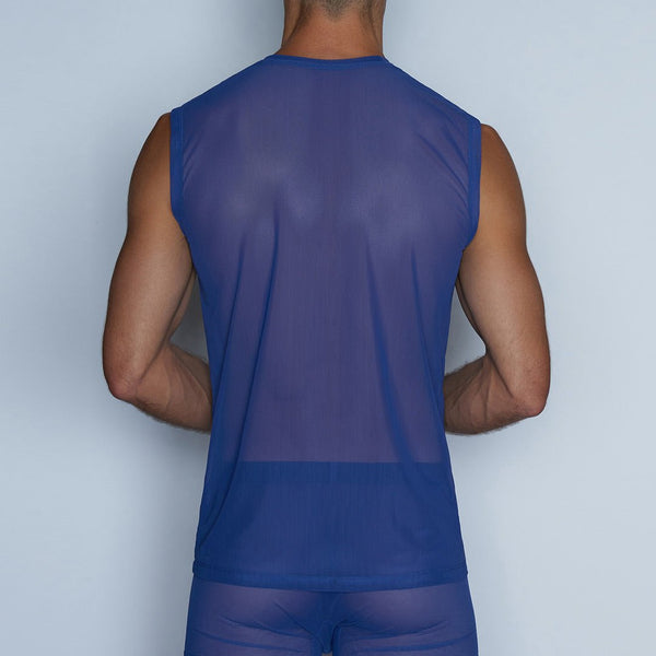 C In² Sheer Sleeveless Crew Neck T-Shirt Bari Blue