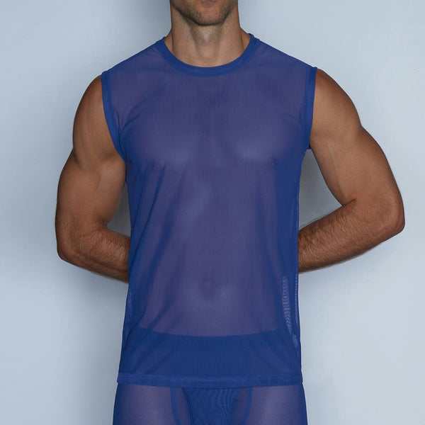 c in² Sheer Sleeveless Crew Neck T-Shirt Bari Blue