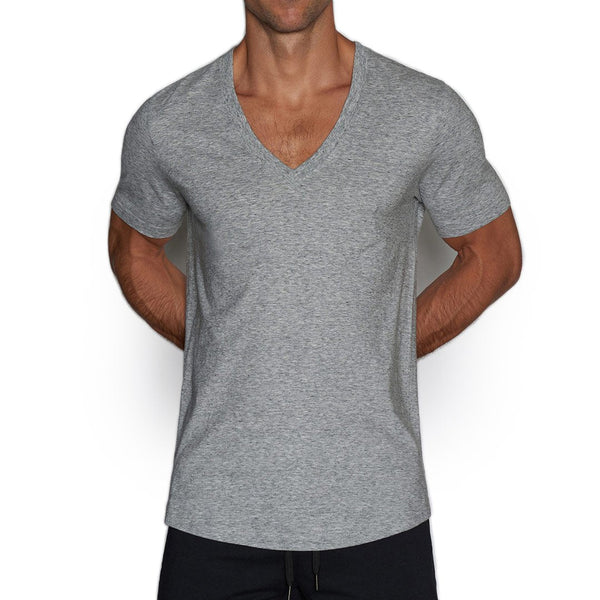 C In² Perfect Pima Relaxed Deep V-Neck T-Shirt Grey Heather