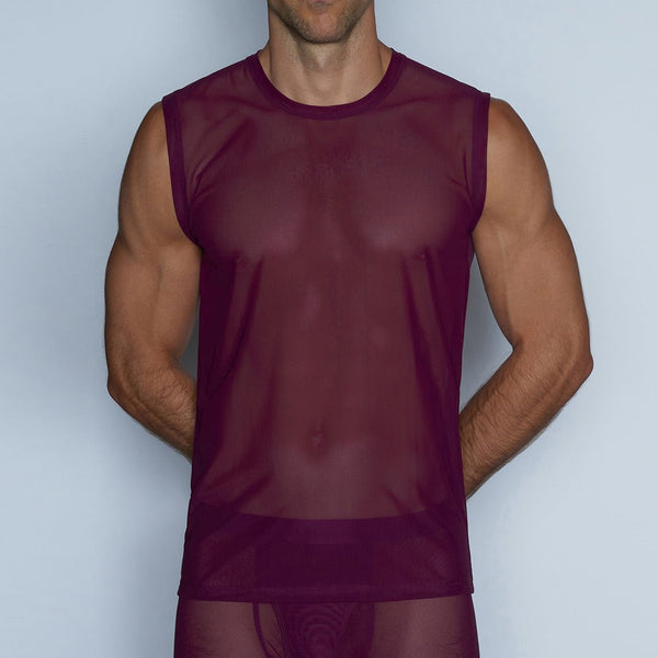 c in² Sheer Sleeveless Crew Neck T-Shirt Perrie Purple