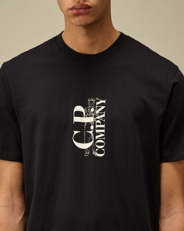 C.p. Company 30/1 Jersey Vertical Logo T-Shirt TOTAL ECLIPSE - BLUE