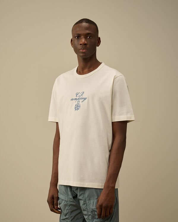 C.p. Company 30/2 Mercerized Jersey Twisted Embroidery T-Shirt GAUZE WHITE