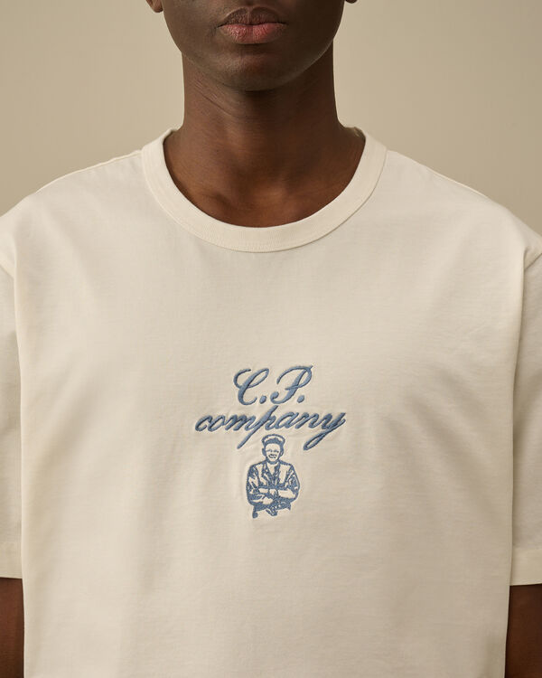C.p. Company 30/2 Mercerized Jersey Twisted Embroidery T-Shirt GAUZE WHITE