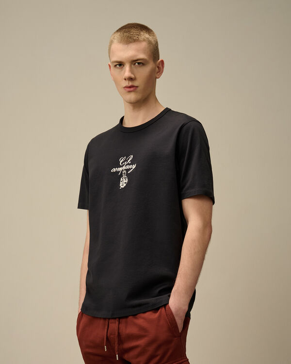 C.p. Company 30/2 Mercerized Jersey Twisted Embroidery T-Shirt TOTAL ECLIPSE - BLUE