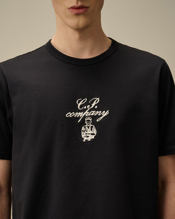 C.p. Company 30/2 Mercerized Jersey Twisted Embroidery T-Shirt TOTAL ECLIPSE - BLUE