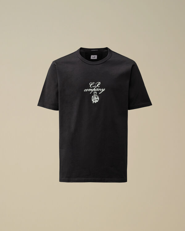 c.p. company 30/2 Mercerized Jersey Twisted Embroidery T-Shirt TOTAL ECLIPSE - BLUE