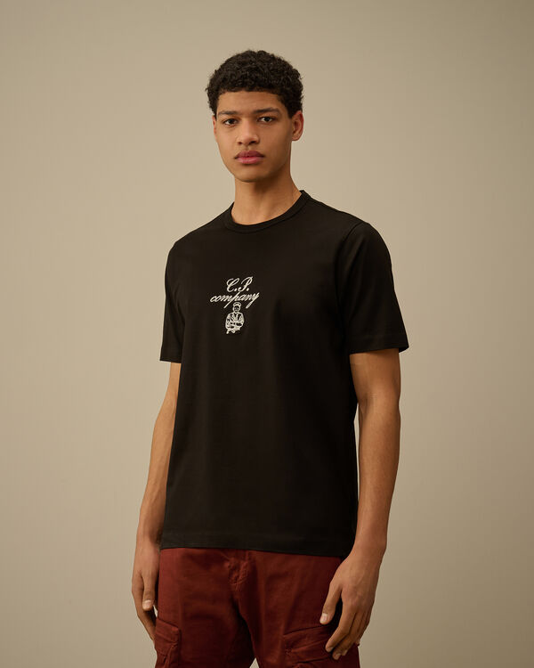 C.p. Company 30/2 Mercerized Jersey Twisted Embroidery T-Shirt BLACK