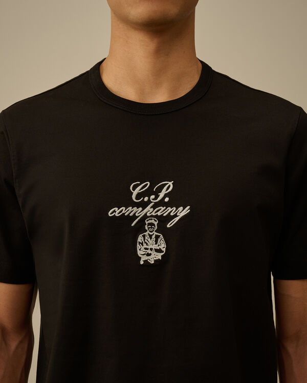 C.p. Company 30/2 Mercerized Jersey Twisted Embroidery T-Shirt BLACK