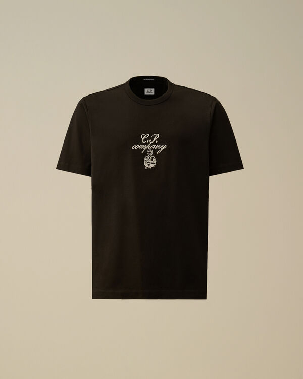 c.p. company 30/2 Mercerized Jersey Twisted Embroidery T-Shirt BLACK