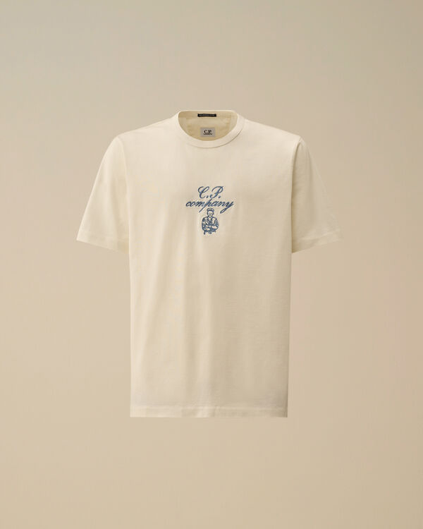 c.p. company 30/2 Mercerized Jersey Twisted Embroidery T-Shirt GAUZE WHITE