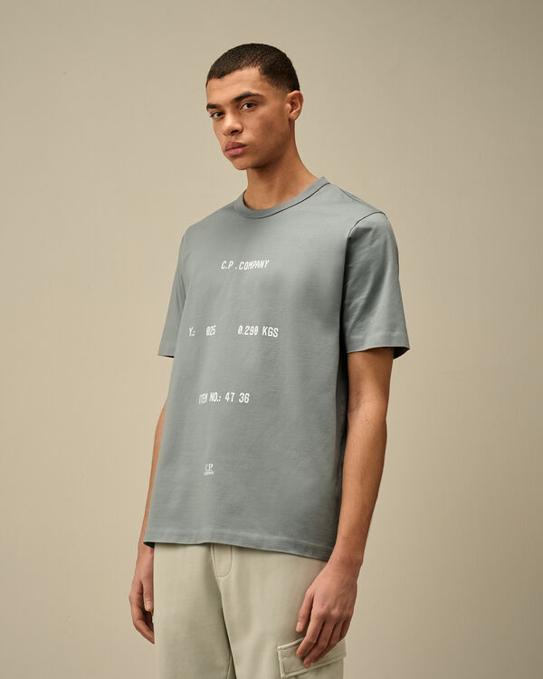 C.p. Company 30/2 Mercerized Jersey Twisted Typographic Logo T-Shirt STORMY WEATHER - BLUE