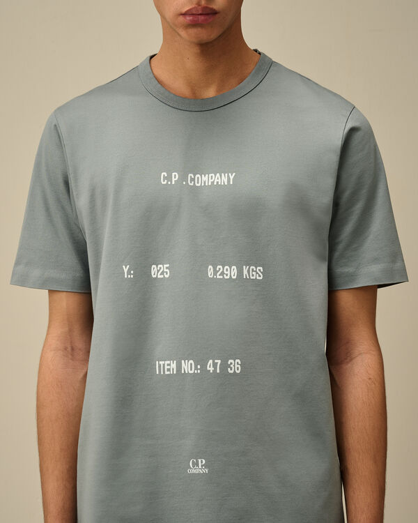 C.p. Company 30/2 Mercerized Jersey Twisted Typographic Logo T-Shirt STORMY WEATHER - BLUE