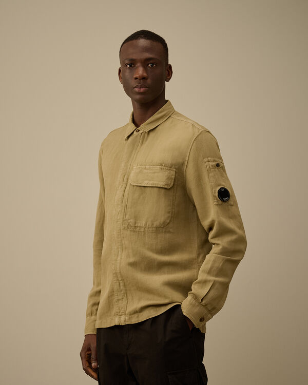 C.p. Company Broken Linen/Cotton Lens Overshirt TREE HOUSE - BEIGE