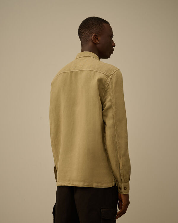 C.p. Company Broken Linen/Cotton Lens Overshirt TREE HOUSE - BEIGE