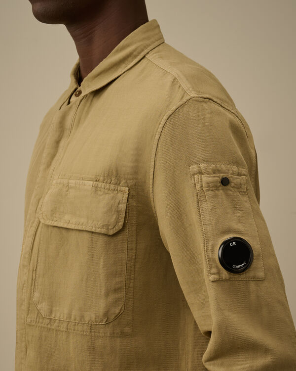 C.p. Company Broken Linen/Cotton Lens Overshirt TREE HOUSE - BEIGE