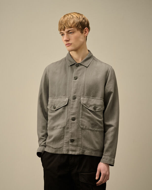 C.p. Company Broken Linen/Cotton Overshirt SMOKED PEARL - GREY