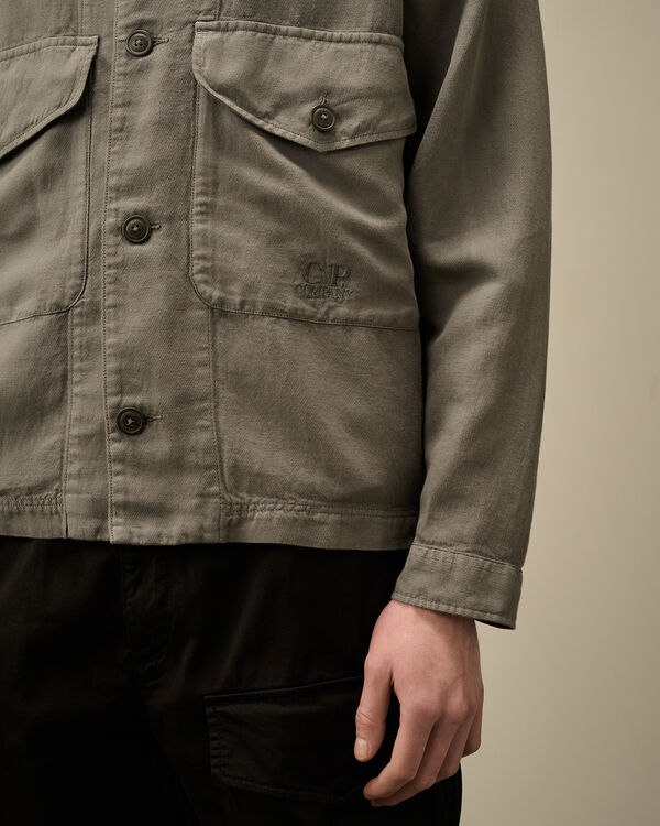 C.p. Company Broken Linen/Cotton Overshirt SMOKED PEARL - GREY
