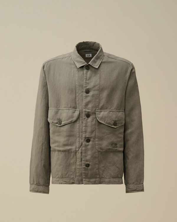 c.p. company Broken Linen/Cotton Overshirt SMOKED PEARL - GREY