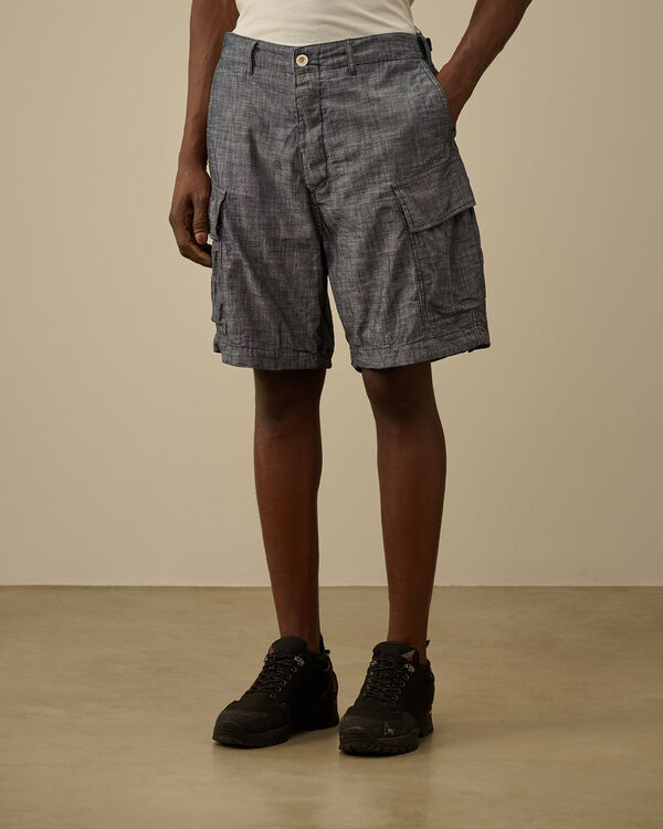 C.p. Company Chambray Cargo Shorts DENIM - BLUE