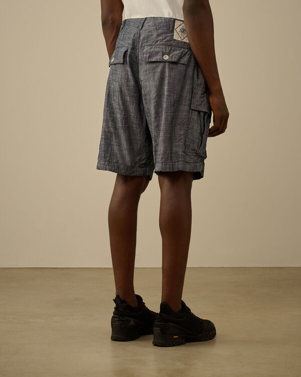 C.p. Company Chambray Cargo Shorts DENIM - BLUE