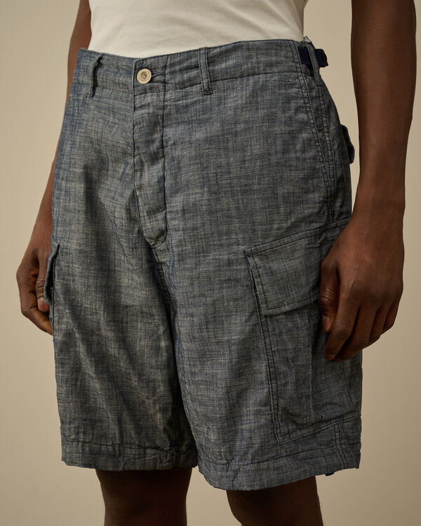 C.p. Company Chambray Cargo Shorts DENIM - BLUE