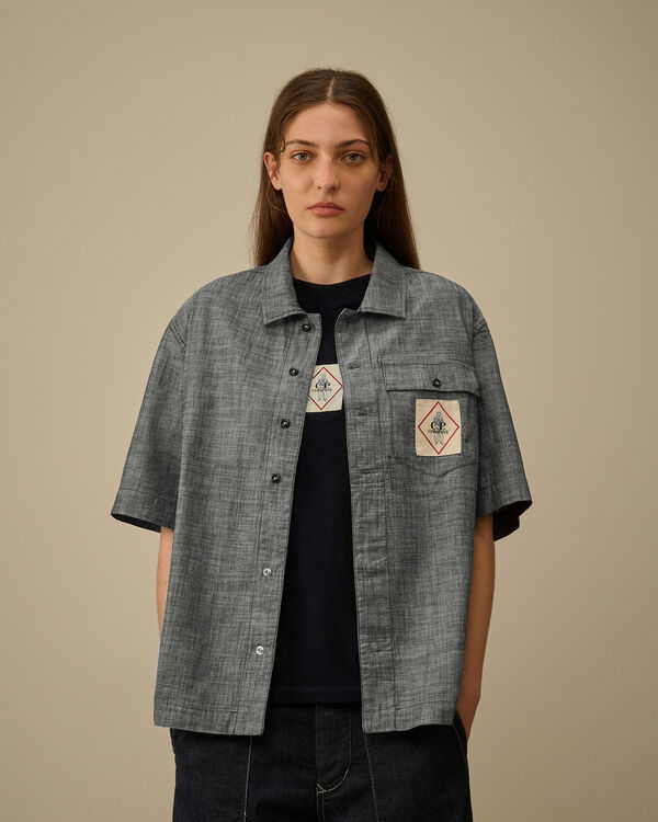 C.p. Company Chambray Short Sleeve Shirt DENIM - BLUE