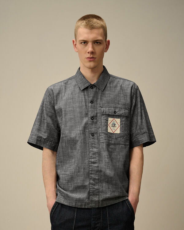 C.p. Company Chambray Short Sleeve Shirt DENIM - BLUE