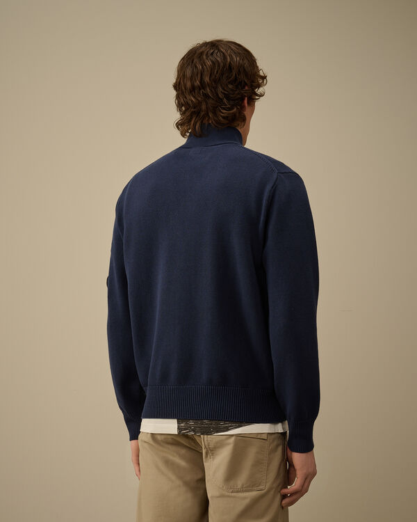 C.p. Company Cotton Mixed Lens Zip Knit OCEANA - BLUE