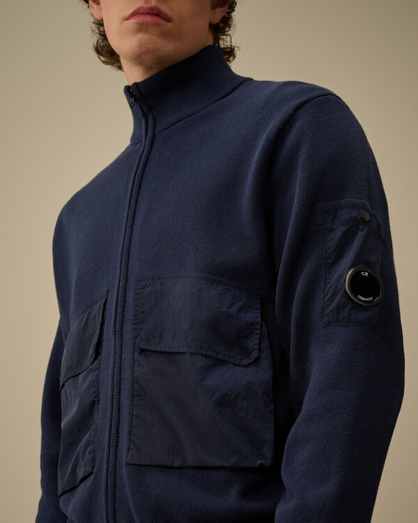 C.p. Company Cotton Mixed Lens Zip Knit OCEANA - BLUE