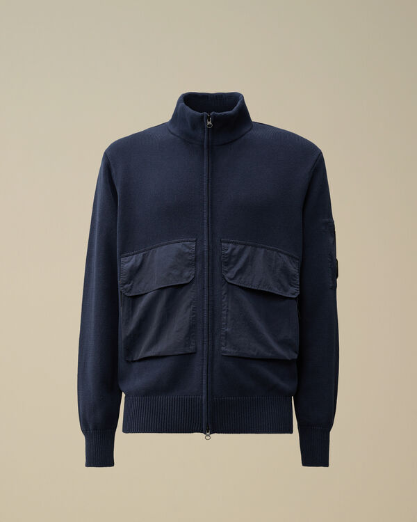 c.p. company Cotton Mixed Lens Zip Knit OCEANA - BLUE